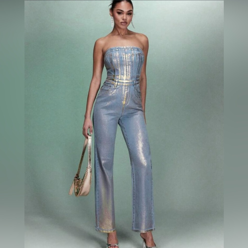 Stylish Denim Metallic Gold Jumpsuit